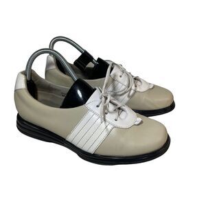 Sandbaggers Comfort Leather Lace Up Golf Shoes Women Beige White Size 8.5W